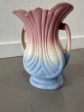 Vintage Hull Mardi Gras Granada USA 48-9 Vase Pink Blue Double Handled 9" Tall
