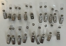 20 Pcs Metal Badge Clips With Clear PVC Straps For ID Card Holders Silver Tone
