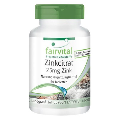 Zinkcitrat mit 25 mg Zink - 60 Tabletten - für Haut, Haare und Nägel | fairvital