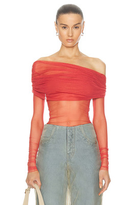 Christopher Esber Veiled Top in Watermelon Red Long Sleeve US 0 NWT $600