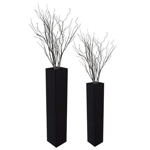 Large Tall Rectangular Wooden Modern Floor Vase - Sleek Contemporary Decor Ac...