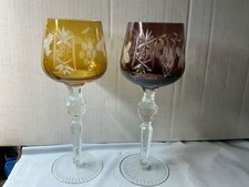 Set of  2 Crystal Wine Glasses Hortensja Pastel cut to clear Vintage