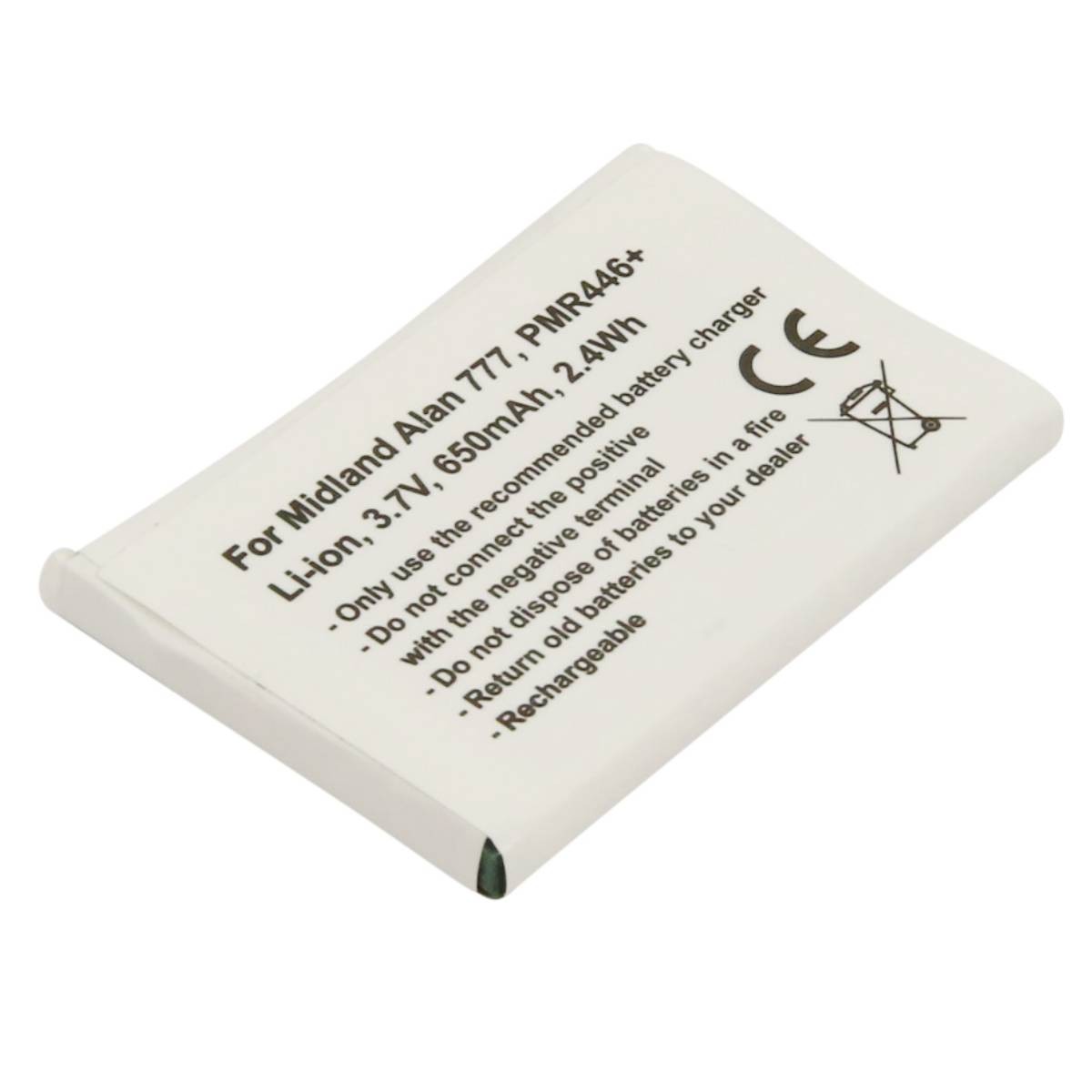 Batterie pour Midland Alan 777 PMR446 3.7V 650mAh Li-ion blanche Avizar