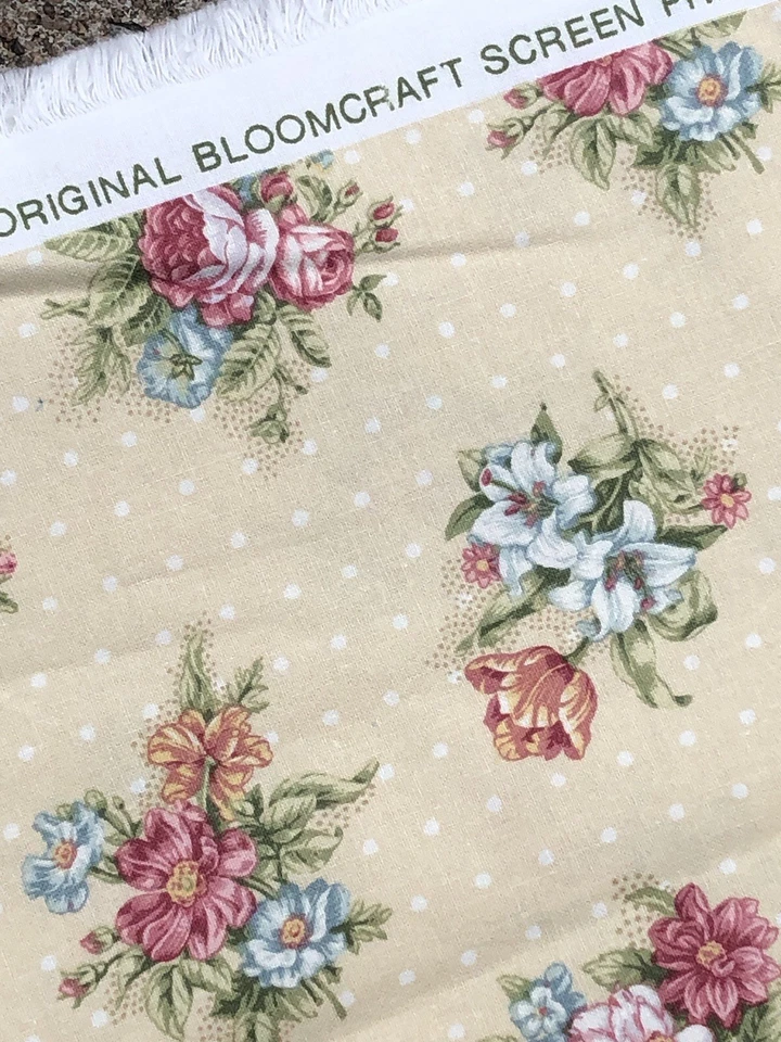 Original Bloomcraft Screen Print Fabric 20” L x 52” W Floral On Yellow Polka Dot - Image 2 of 4