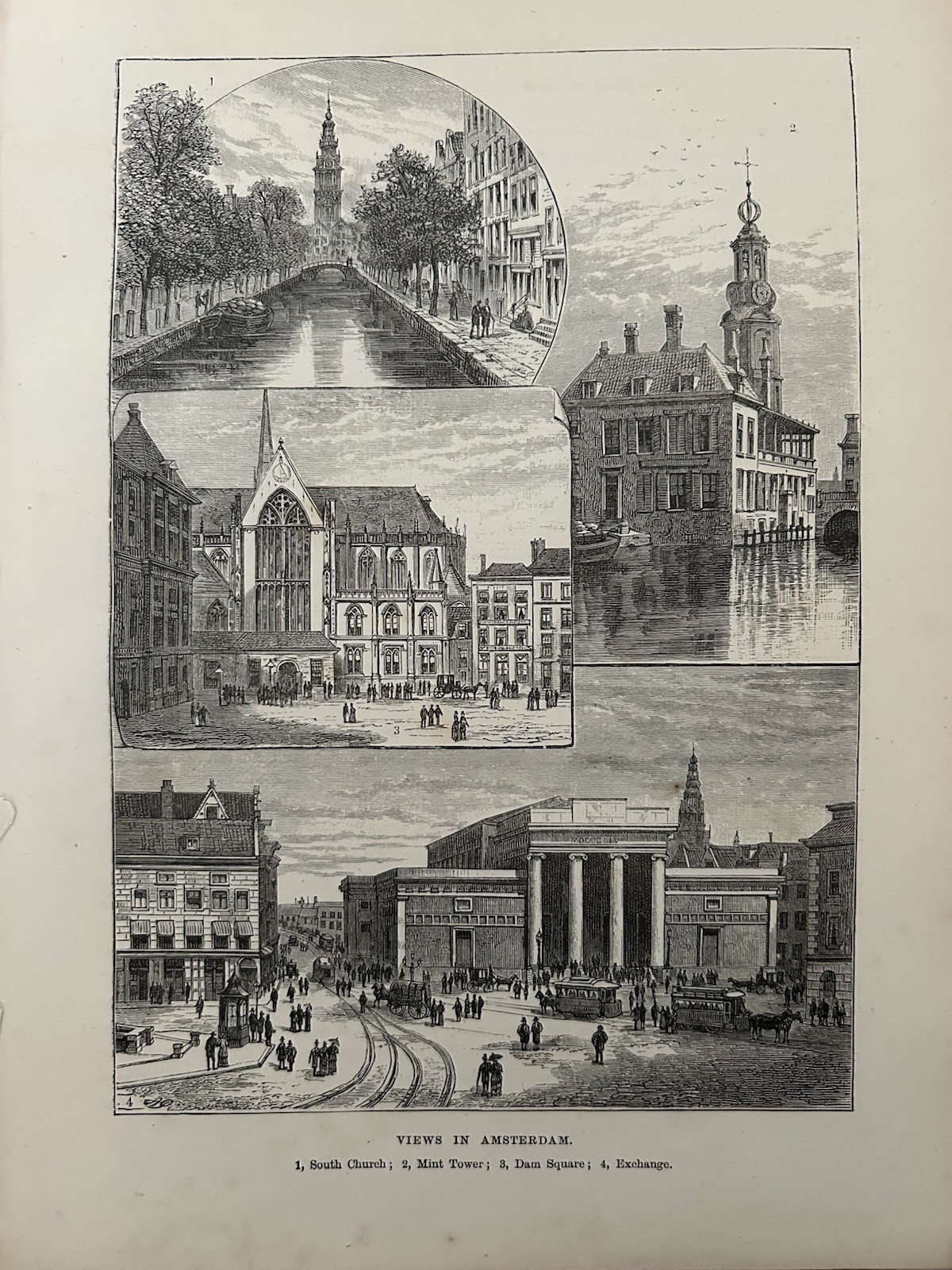 Antique Print 1880 Amsterdam Mint Tower Dam Square Dutch Architecture Engraving