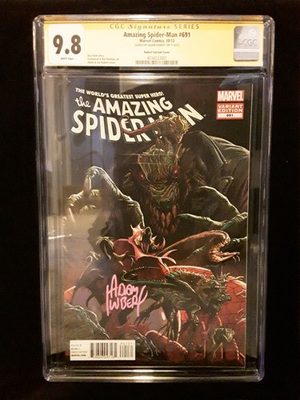 #ad CGC 9.8 SS Signed Amazing Spider Man # 691 1:25 Adam Kubert Variant Lizard NM MT $269.95