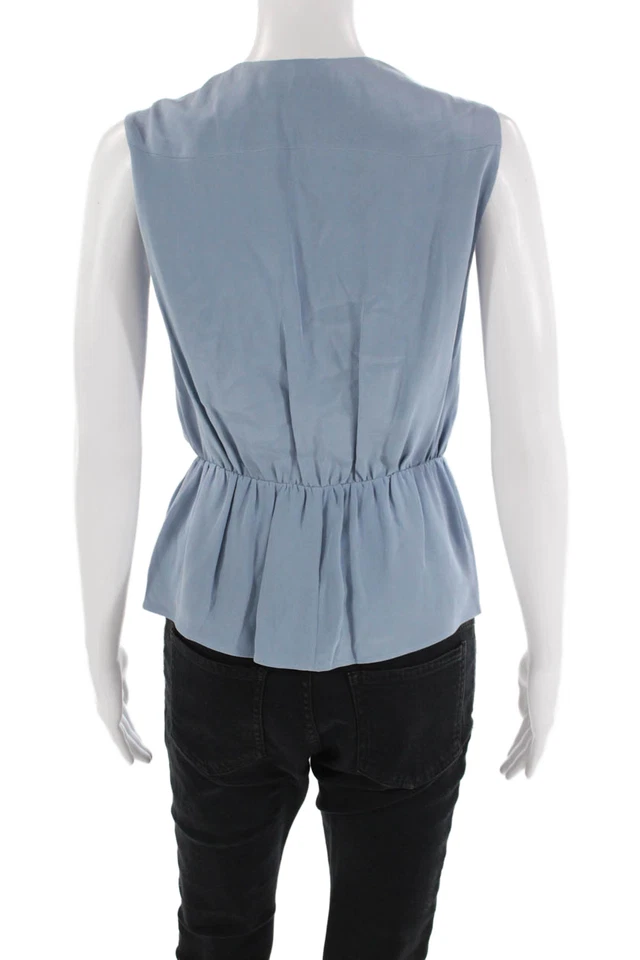 Camiseta sin mangas Erin Fetherston para mujer de seda sin mangas plisada cuello en V azul talla 4 Foto 3 de 4