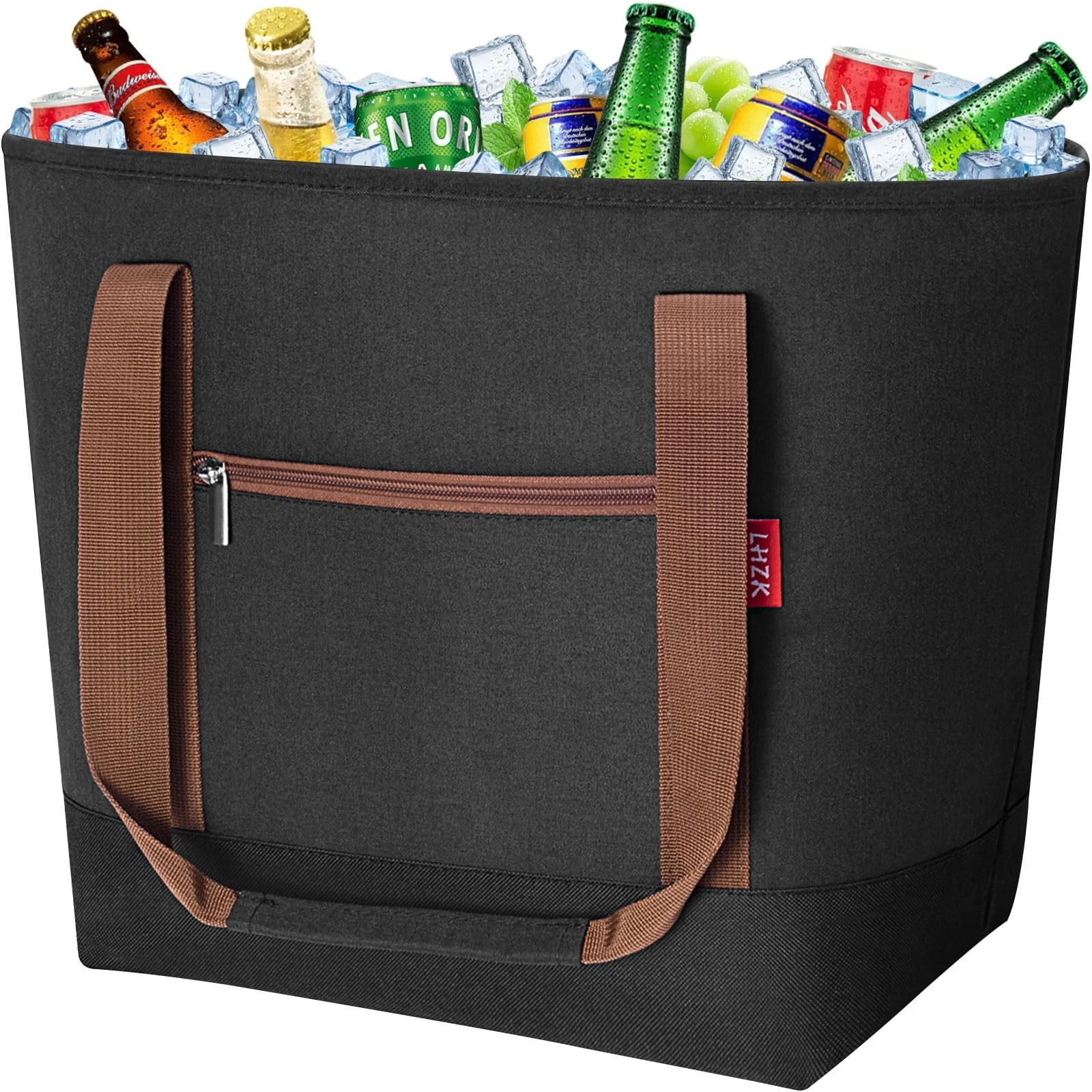 Insulated Cooler Bag 50L Large Thermal Tote Collapsible Zipper Black