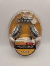 Vintage Coby CX-24 Lightweight AM/FM Radio Headphones Turbo Sport Black New