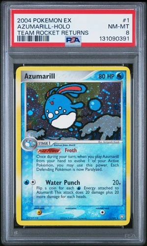 2004 POKEMON EX TEAM ROCKET RETURNS #1 AZUMARILL-HOLO PSA 8