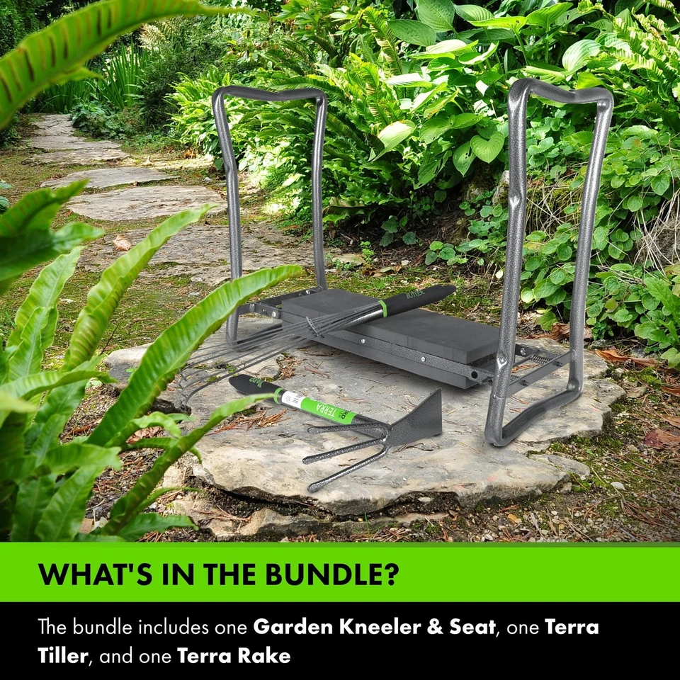 - Garden Kneeler/Seat with Terra Rake and Terra Tiller - 园艺工具和 Su... — 第 3/4 张图片
