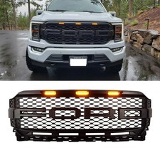 For 2021-2023 Ford F150 Grille Raptor Style Front Bumper Grill Wled Matte Black