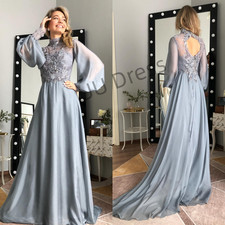 Chiffon Wedding Dresses with Long Sleeves Appliques High Neck Lace Bridal Gowns