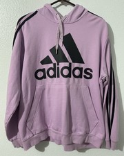 Adidas Womens XL Essentials 3 Strips Fleece Hoodie Purple Athletic