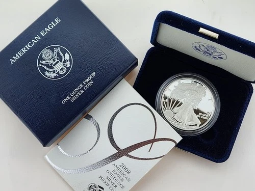 2008-W Proof $1 American Silver Eagle Box, OGP & COA