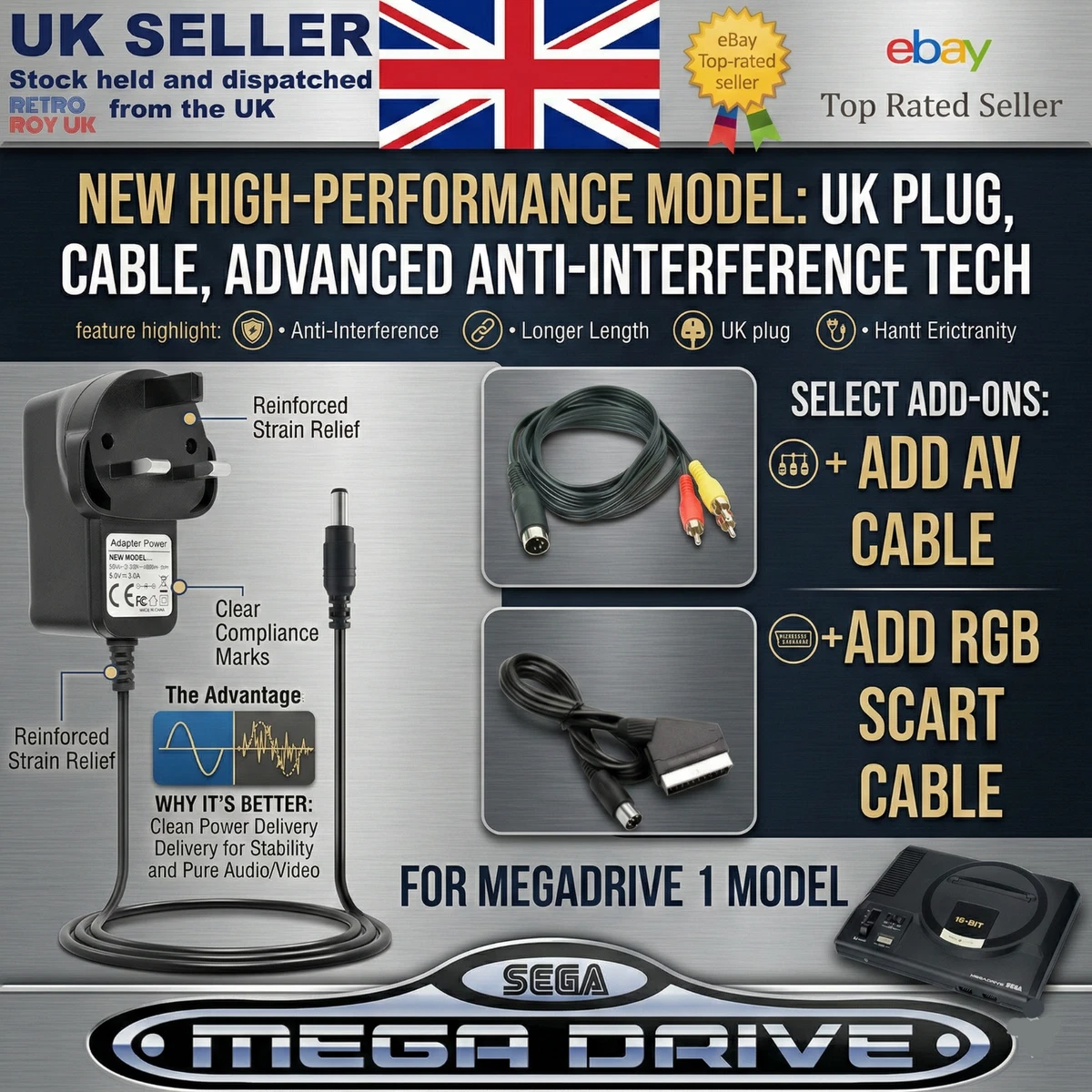Chargeur alimentation pour console SEGA MEGA DRIVE 2