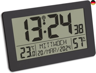 TFA Dostmann Digitale Funk-Wanduhr, 60.2557.01, mit Wecker mit 2 Alarmzeiten,