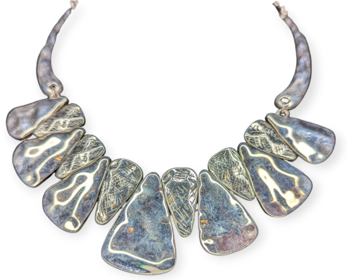 Silver Tone Statement Neckace with Triangle Desig… - image 11