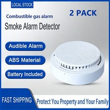2 Pack Smoke Alarm Detector Home Fire Safety Sensor Alert Battery Included