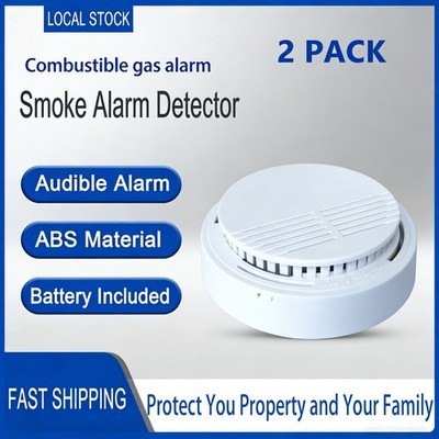 2 Pack Smoke Alarm Detector Home Fire Safety Sensor Alert Battery Included