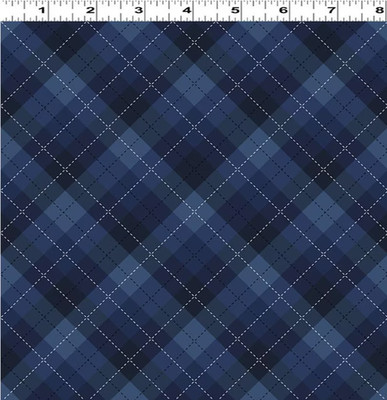 TEE TIME! Navy Blue Argyle Plaid Cotton Quilt Fabric by Clothworks by 1/2 yard