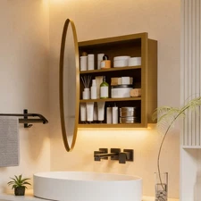 Wall Mounted Round Mirror Medicine Cabinet with Storage for Bathroom 59*12.5cm🔥