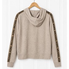 Michael Kors Hoodie Womens L Taupe Beige Full Zip Gold Logo Lightweight