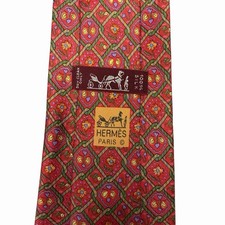 Hermes Mens Tie Floral Flowers Ropes Red/Green Silk 7583 SA 3.5" W x 56" L