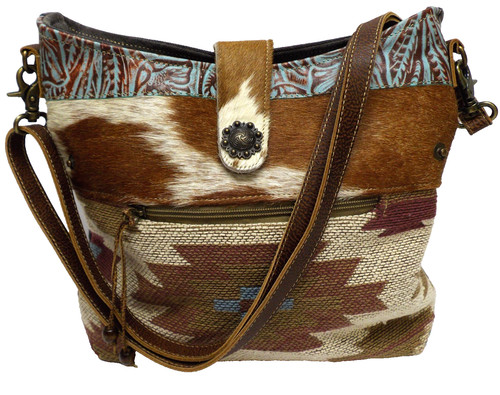 MYRA BAG Placid Beige Shoulder Upcycled Rug Canvas & Cowhide LEATHER .Crossbody.