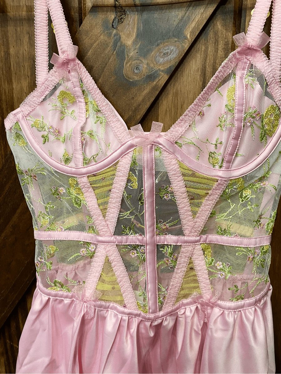 For Love & Lemons Pink Floral Corset Slip Mini Dress Lingerie Sz XXS | eBay