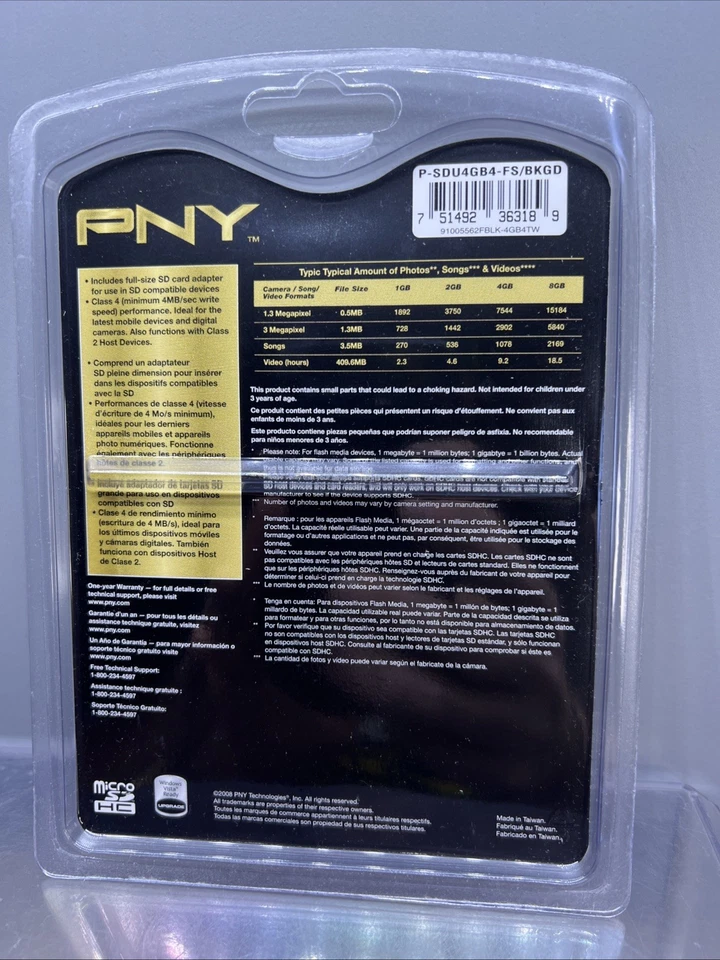 PNY 4GB MicroSDHC HIGH CAPACITY cell phone memory card P-SDU4GB4-EF/BKGD Sealed - Image 2 of 4