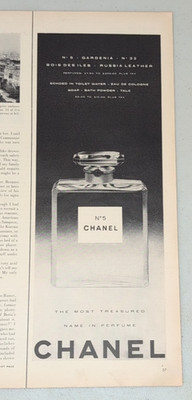 1954 Chanel Vintage Print Ad No 5 Perfume Cologne Talc Bath Powder Gardenia
