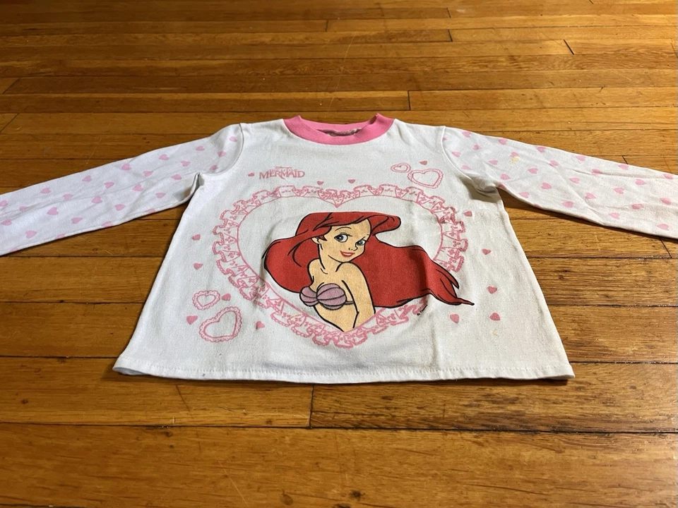 Camisa DE COLECCIÓN Disney La Sirenita Ariel Juvenil 5-6 Blanca Estampado Completo Años 90 Foto 2 de 4