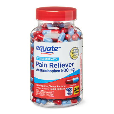 Equate Extra-Strength Acetaminophen Rapid Release Gelcaps, 500 mg, 225-Count.