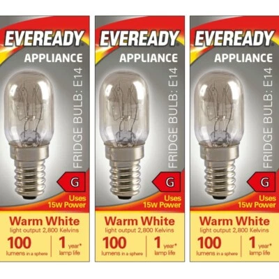 EVEREADY 3x Fridge Lamp Bulbs E14 Screw 15W Appliance Light SES 15W Himalayan Salt Bulb