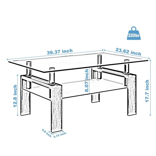 Modern Simple Rectangle Tmepered Glass Coffee Table Metal Legs for Living Room - Picture 29 of 46