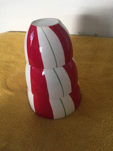 3 Piece Nesting Bowl Set Candy Stripe Red White Green Stripe - Picture 2 of 10