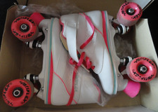 WHITE PINK AEROBIC 58MM URETHANE WHEELS SPORT ROLLER SKATES WOMENS SIZE 7