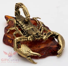 Solid Brass Amber Figurine of Scorpion Scorpio Astrological sign IronWork