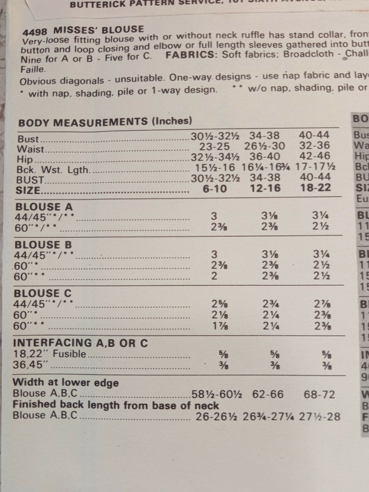 BUTTERICK 4498 Sew Pattern VTG 80s UNCUT Sz 1216 Blouse Gathers Ruffle