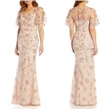 Adrianna Papell Women Floral Embroidery Blush Mermaid Gown Maxi Lace dress sz 8