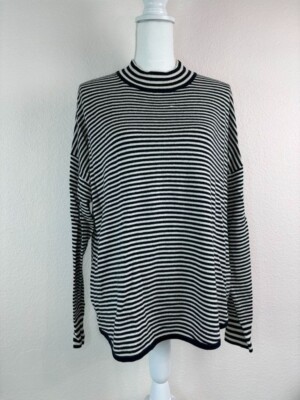 Madewell women's large NWT navy white striped mock neck sweater wool alpaca
