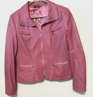 Gerry Weber Womens Sz 8 Designer Deep Pink Soft Faux Leather Lined Jacket  22''