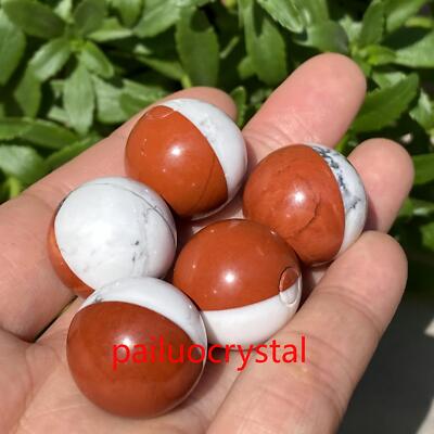 5pc Natural Howlite+Red Jasper Elves Ball Quartz Crystal Sphere Pendant 20mm+