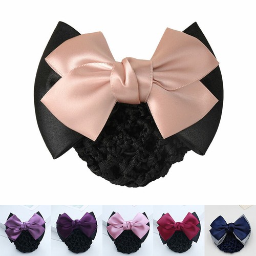 Women Satin Bow Girl Cover Bowknot Barrette Hair Clip Bowknot Net Hair Bun US - Picture 2 of 41