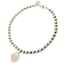 Return to Tiffany Pink Heart Tag Beaded Bracelet in 925 W/Pouch Or Box FastShip