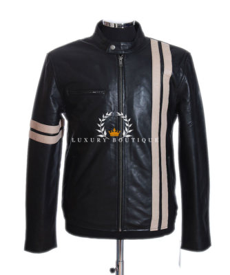 Driver schwarz beige Streifen Herren Film Designer Lammleder Leder Mode Jacke
