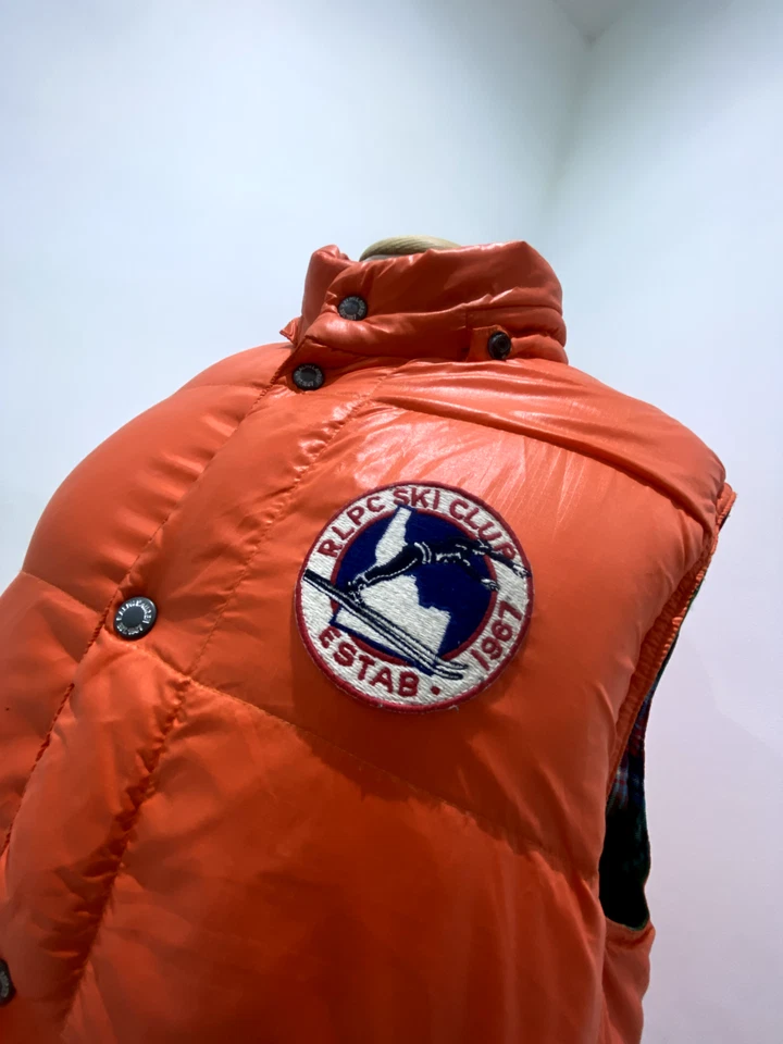 Polo Ralph Lauren RLPC лыж клуб вниз жилет размер M оранжевый клетку двусторонний винтажный - Изображение 2 из 4