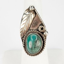 Vintage Southwestern Sterling Silver 925 Green Turquoise Ring Size 5.75