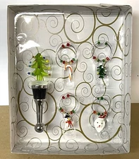 Festive GLASS WINE BOTTLE STOPPER & WINE GLASS CHARMS Christmas Holiday